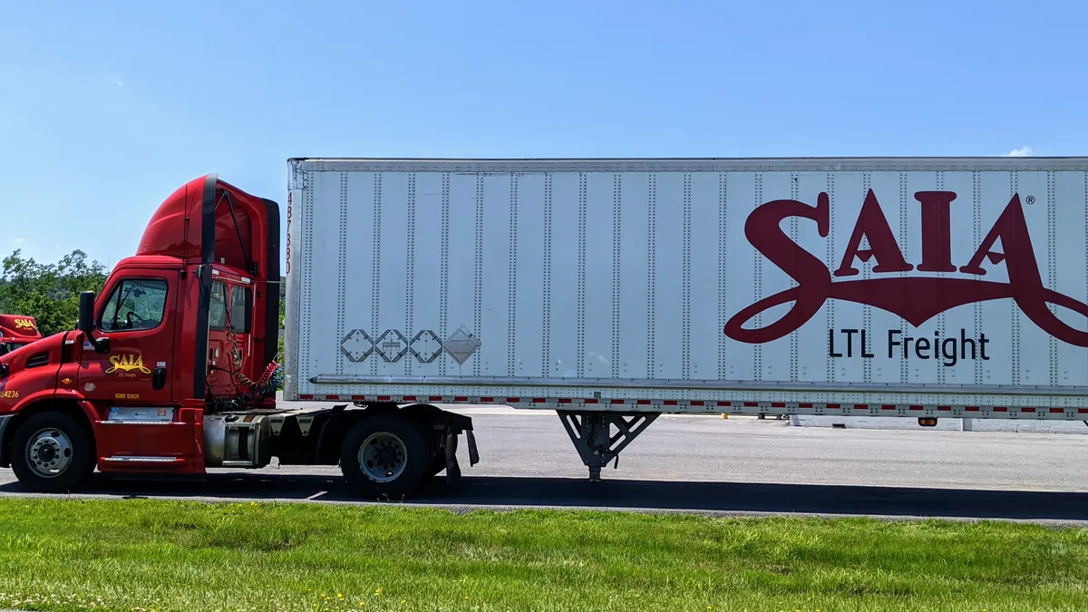 Saia LTL Freight truck at a lot in Cresson, Pennsylvania