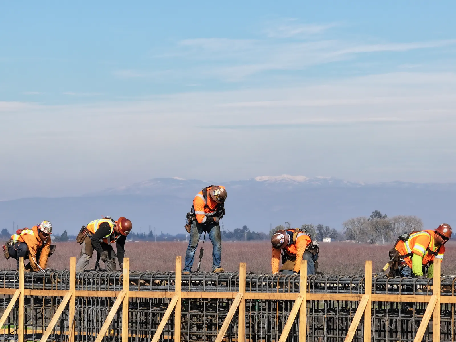 Construction site of concrete overpass.