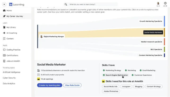 LinkedIn career goal explorer