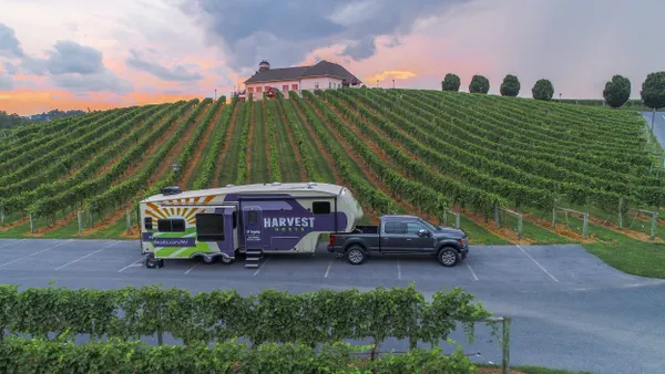 A Harvest Hosts RV sits near a winery.
