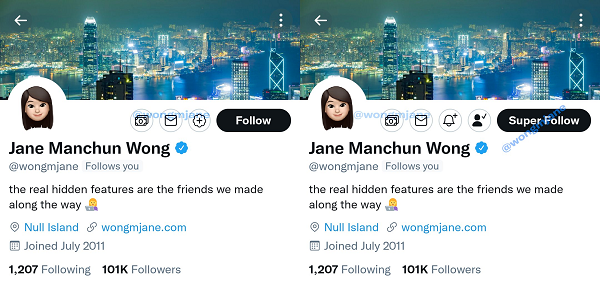 Twitter super follow mock-ups