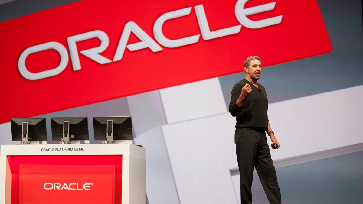 Oracle co-founder Larry Ellison delivers the keynote address during the annual Oracle OpenWorld conference on September 30, 2014 in San Francisco, California.