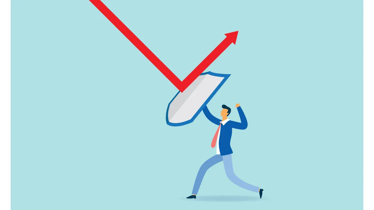 Businessman fighting falling stock, Vector illustration design