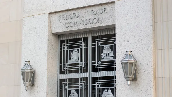 One of the entrances to the Federal Trade Commission Building in Washington, DC, that serves as the headquarters of the Federal Trade Commission (FTC).