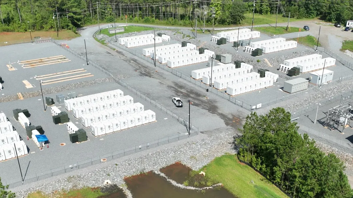 A utility-scale battery storage system seen from above