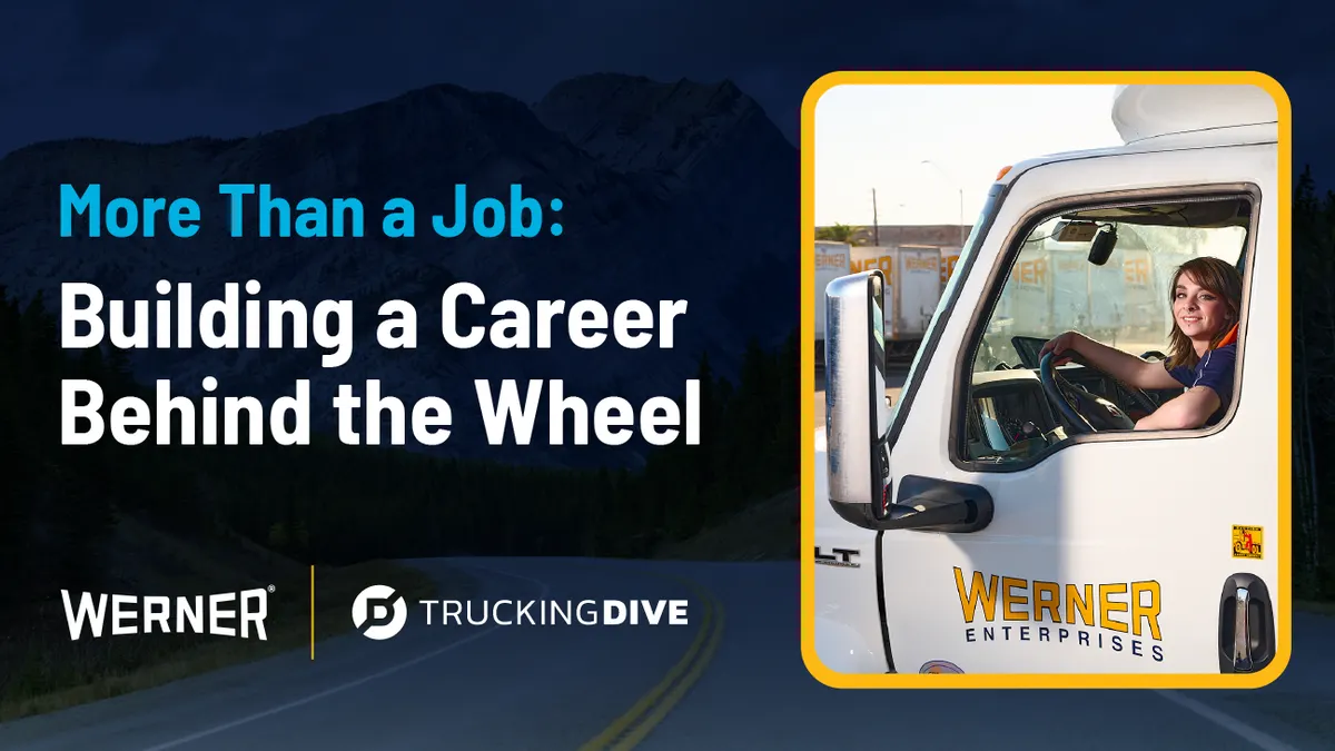This image depicts the podcast series cover image for Werner's Trucking Dive series, "The Long Haul"