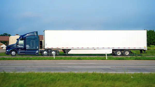 An Aurora truck in Texas is seen without a safety observer in the driver's seat on May 1, 2025.