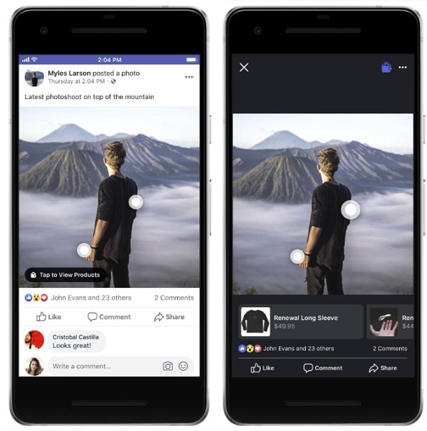 Facebook product tags in post