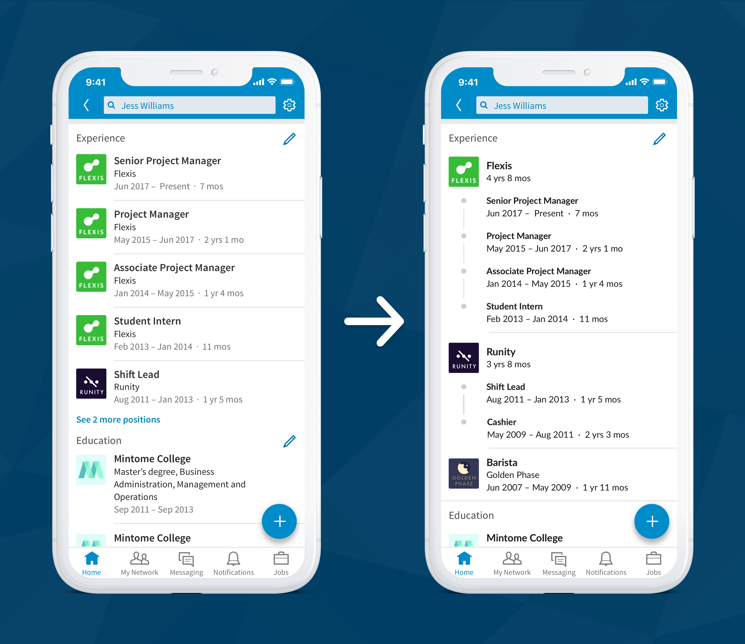 LinkedIn's update Experience listings
