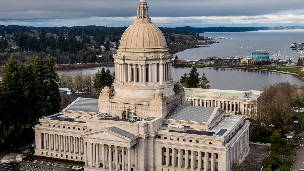 An aerial shot of the Washington State Capitol in Olympia.