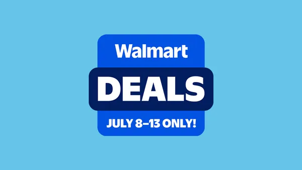 A royal blue square reads "Walmart Deals July 8-13 only" on a light blue background.