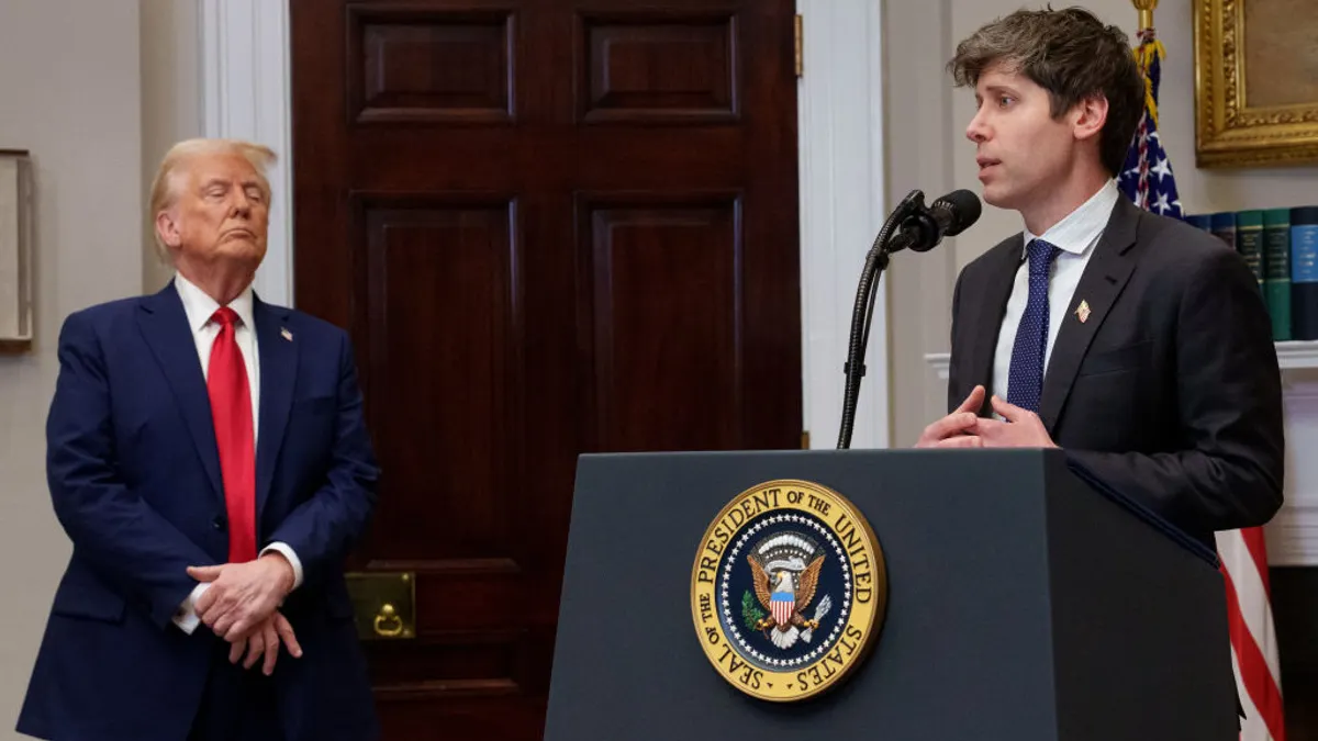 OpenAI CEO Sam Altman, accompanied by U.S. President Donald Trump, during a news conference.
