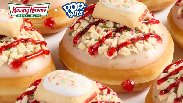 A closeup of a Krispy Kreme x Pop-Tart donut