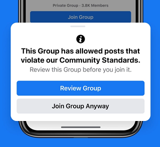 Facebook groups warning