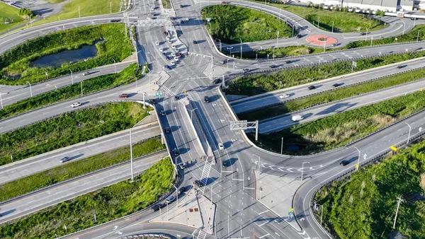 Aerial view of the diamond interchange in Natick, Mass.