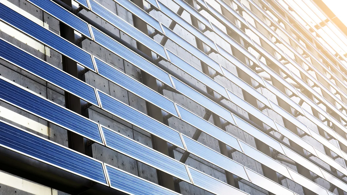 A solar panel wall on a building