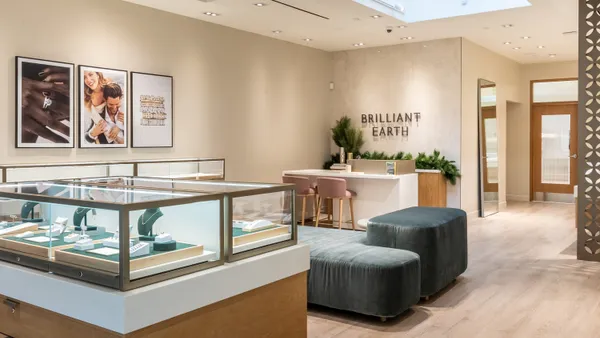 The interior of Brilliant Earth's Nolita showroom, featuring jewelry display cases.