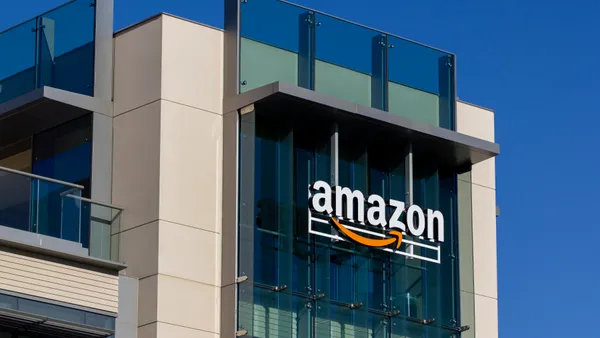 The Amazon logo seen at Amazon campus in Palo Alto, California on February 18, 2020.