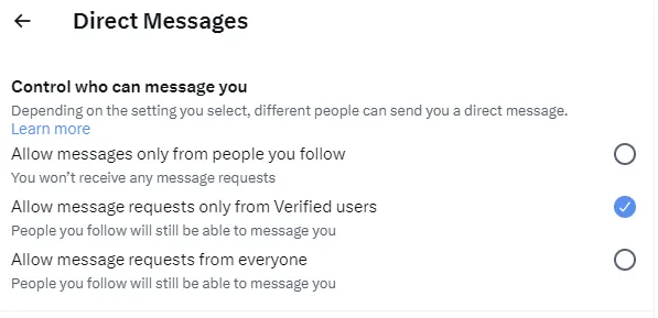 Twitter DM restrictions