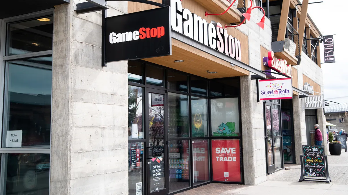 Exterior sign for a GameStop store.