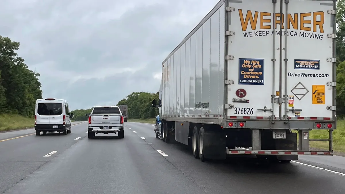 A Werner tractor-trailer on I-95 in Virginia in May 2023.