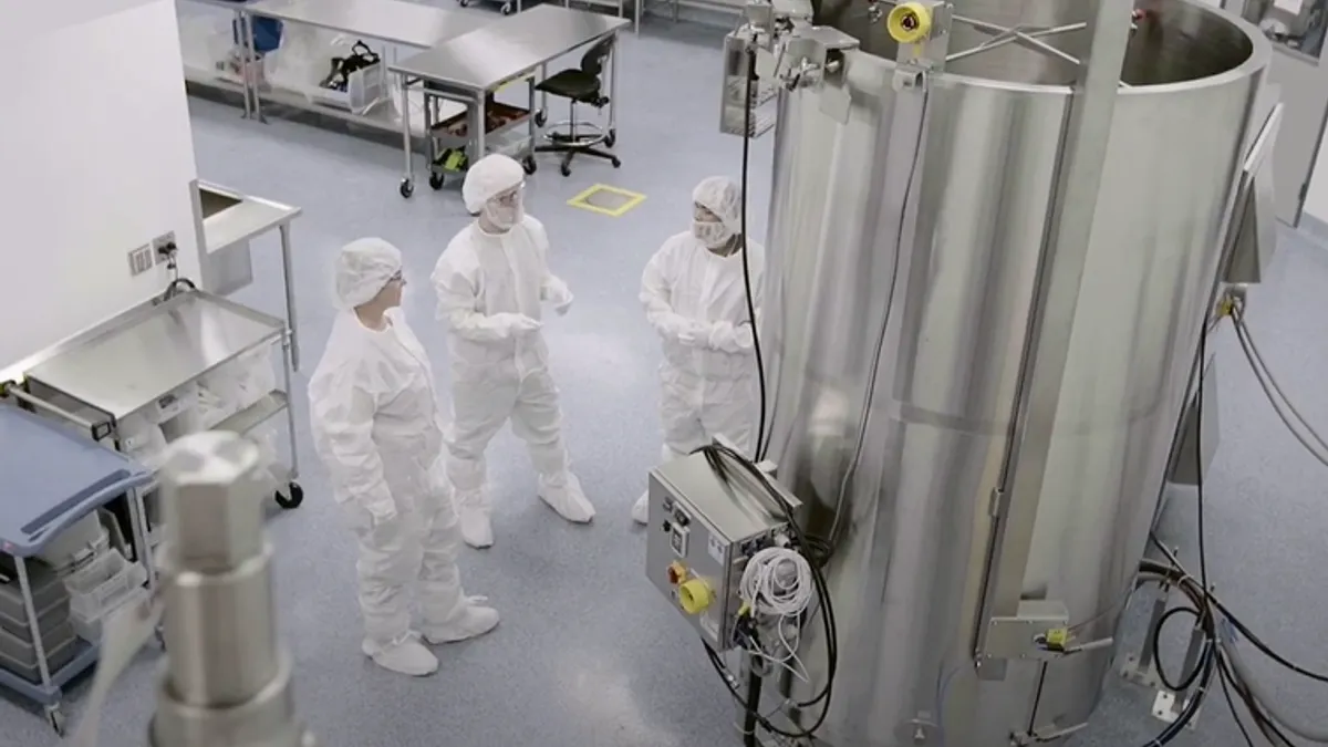 Workers gather inside BioMarin’s gene therapy manufacturing plant in Novato, California.