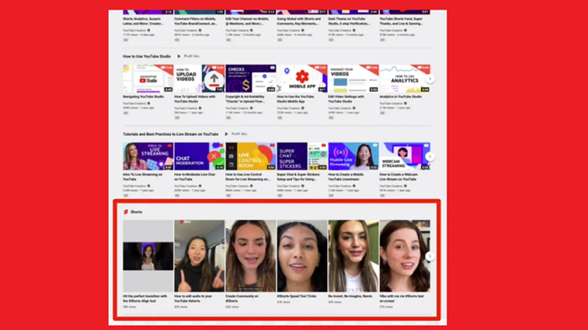 YouTube Shorts shelf