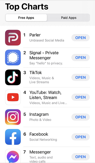 Parler App Store chart
