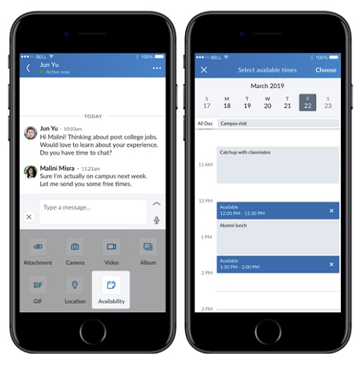 LinkedIn in-stream meet-up planning examples