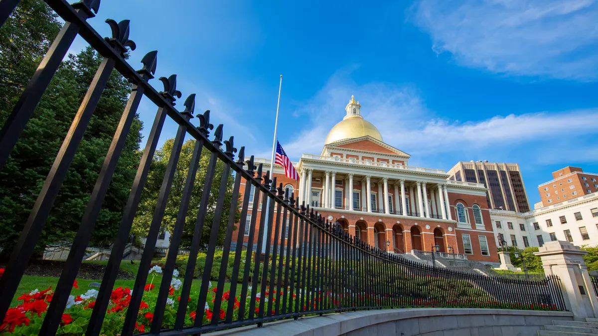 Massachusetts Old State House in Boston historic city center, located close to landmark Beacon Hill and Freedom Trail