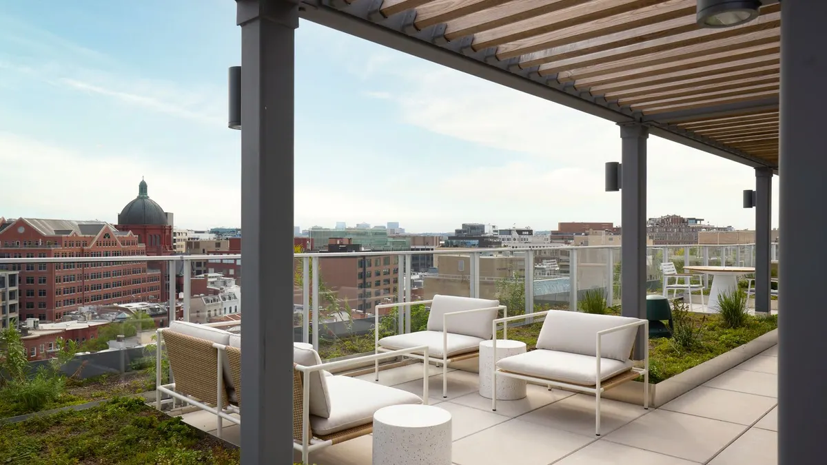 Rooftop of Aviator House, with the DC skyline in the background.