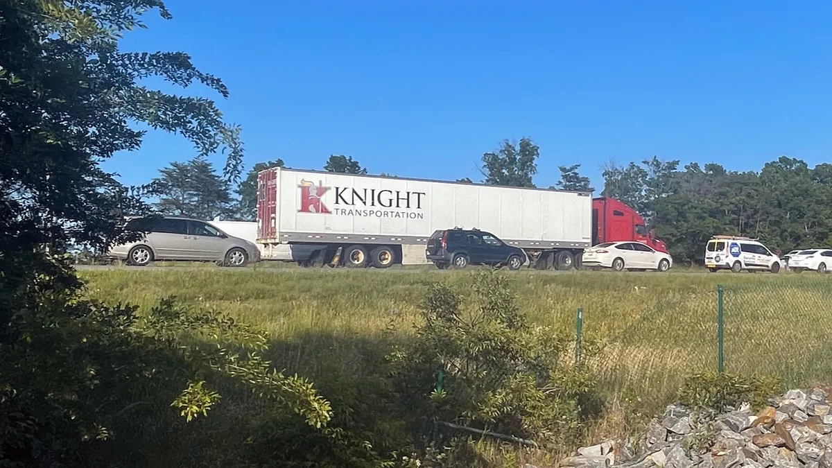 A Knight Transportation trailer is hauled southbound on I-95 in Virginia.