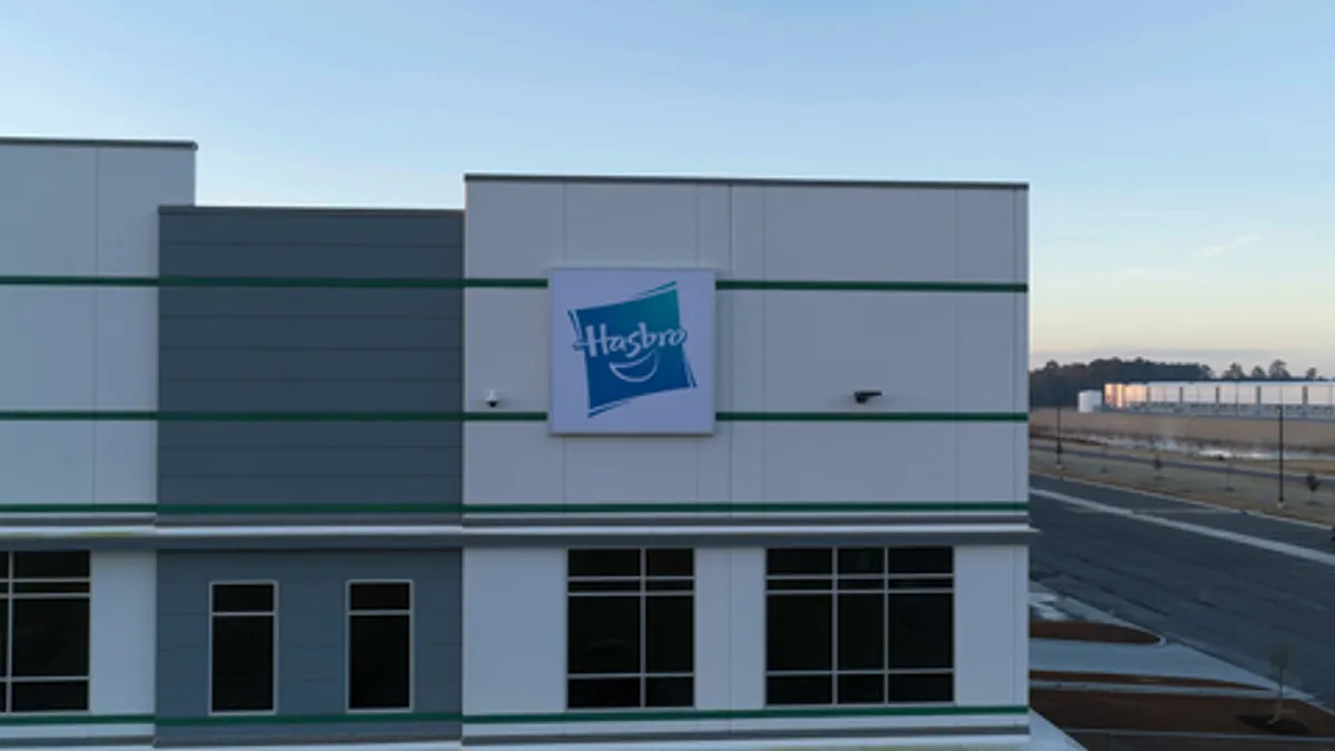 Large building with Hasbro sign