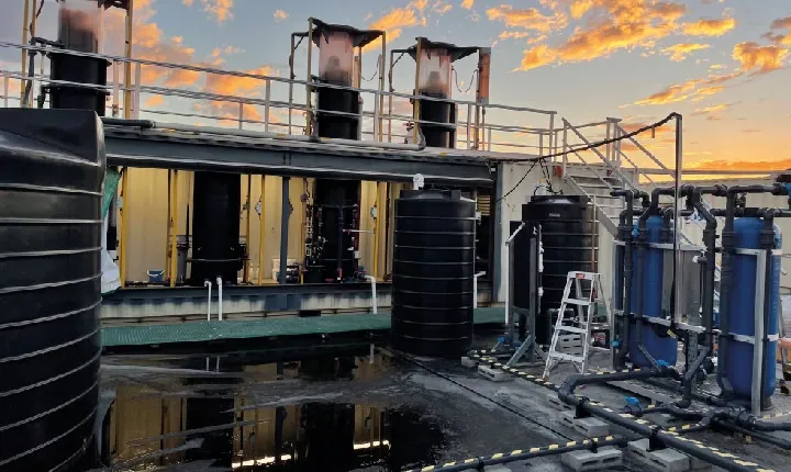 an industrial wastewater treatment plant processes water.