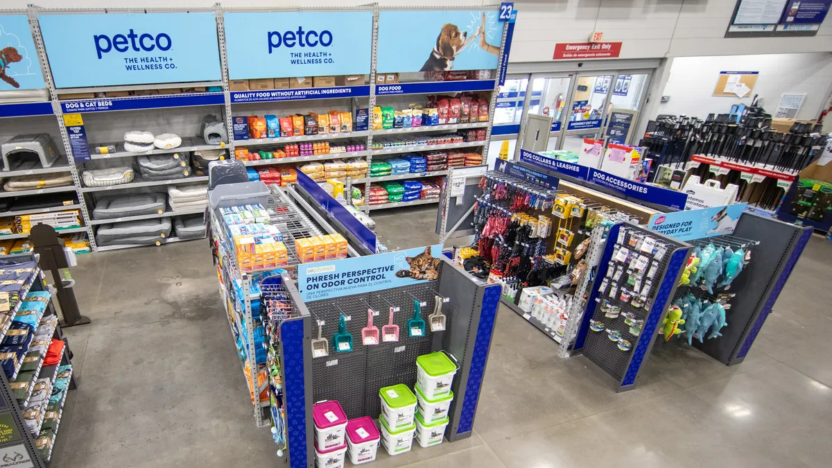 Interior of a Petco shop-in-shop inside of a Lowe's.