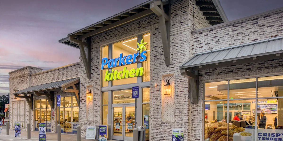 A photo of the exterior of a Parker's Kitchen c-store.