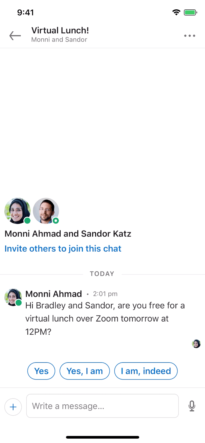 LinkedIn Reactions in messages