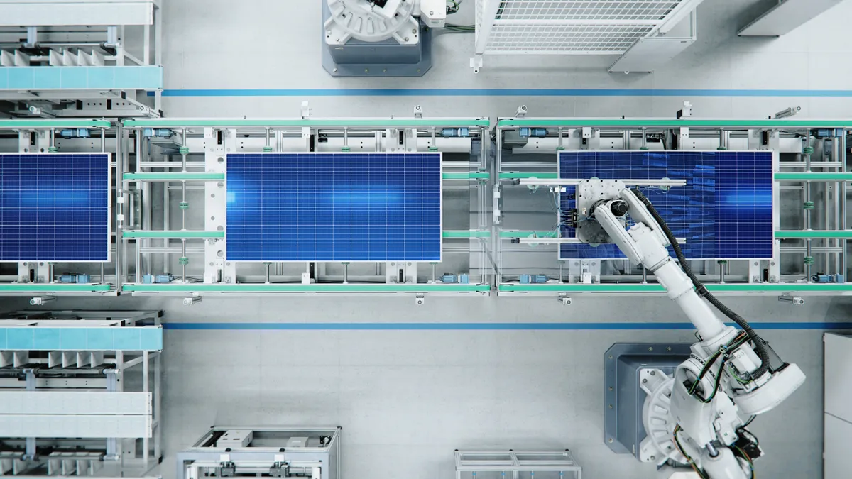 Robotics at use in a solar panel factory.