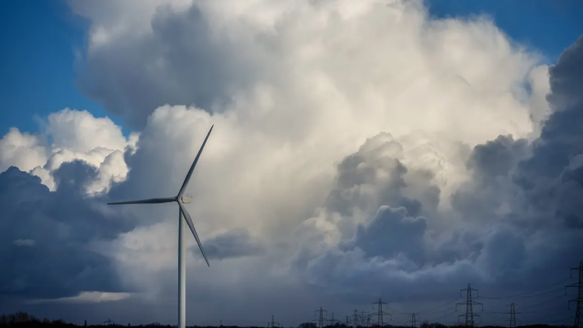 A wind turbine generates power on February 26, 2025 in Runcorn, England.