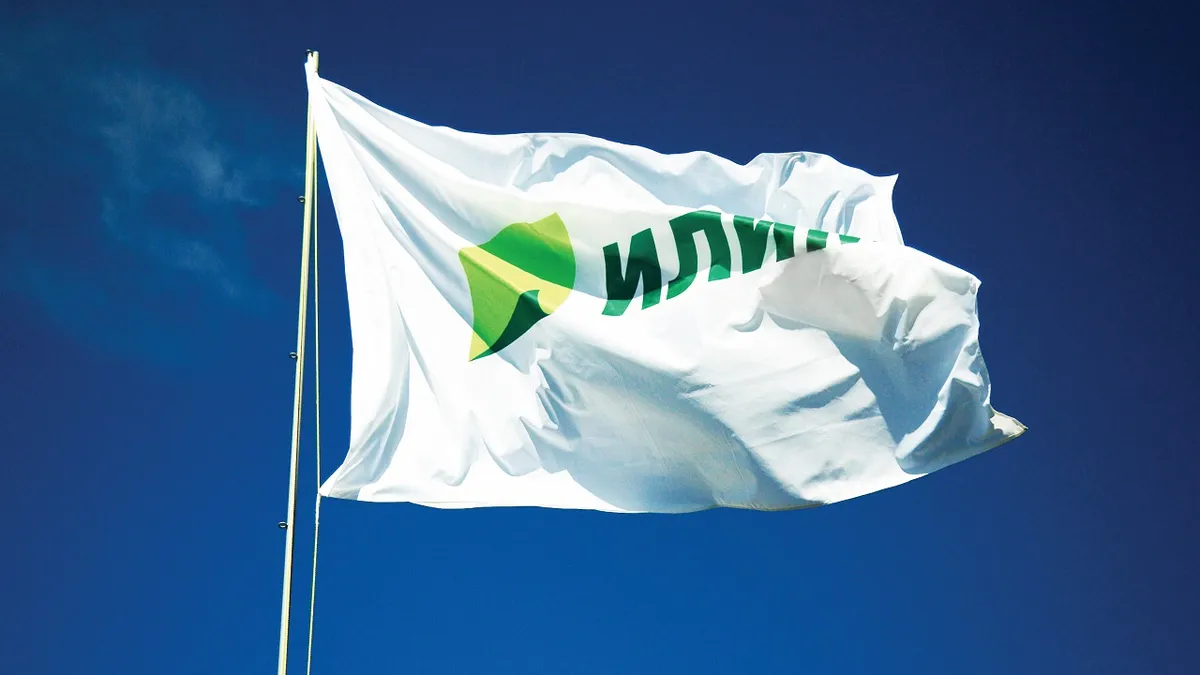 Flag for the Ilim Group, a major player in the Russian paper industry that recently acquired International Paper's remaining stake in the business