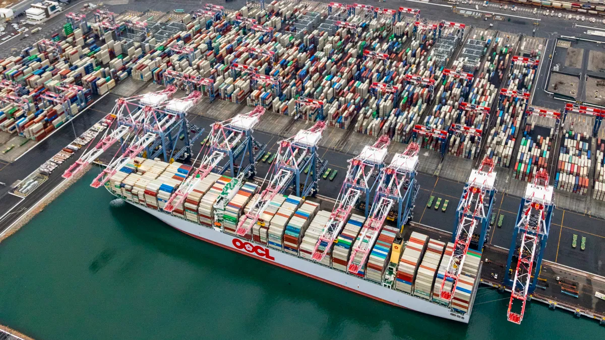 An ocean vessel at the Port of Long Beach.