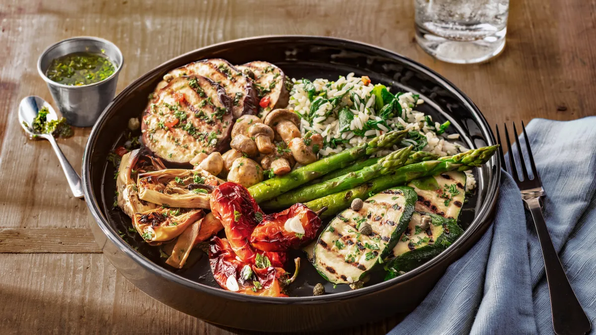 A photograph of Fogo de Chao's roasted power vegetable bowl