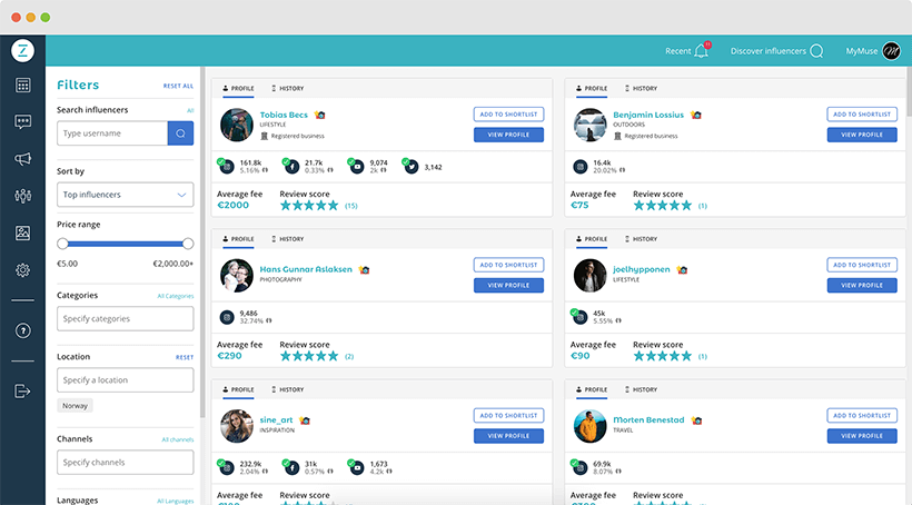 Screenshot of the Inzpire platform