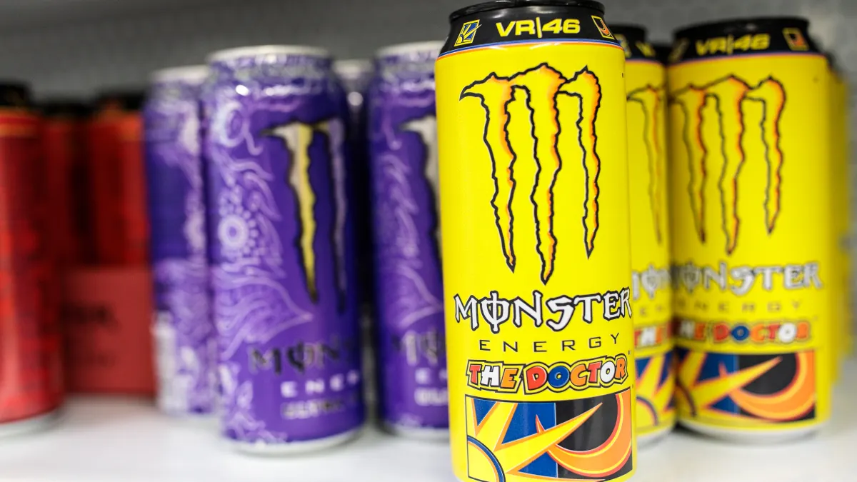 Monster energy drinks for sale in a supermarket on August 30, 2018 in London, England.