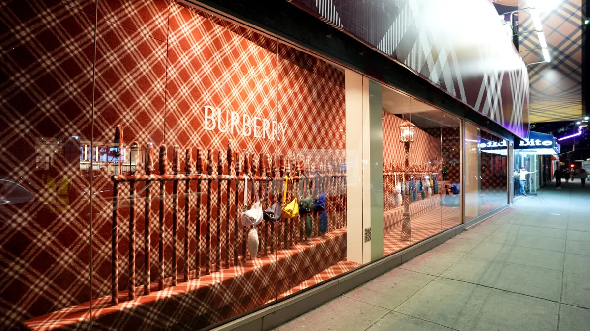 A Burberry window installation as seen from an angle.