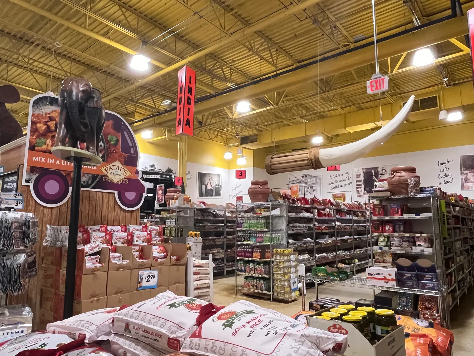 Indian food aisle at a grocery store.