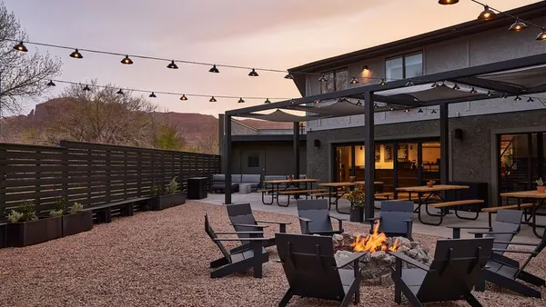 An exterior view of a hotel in Moab, Utah.