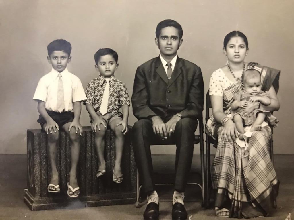 A photo of the Kathiresan family in 1975.