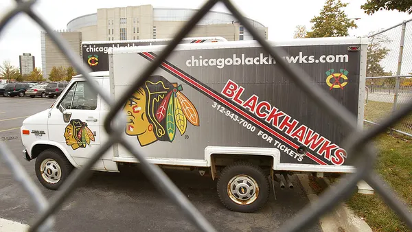 NHL Chicago Blackhawks hockey team truck at United Center