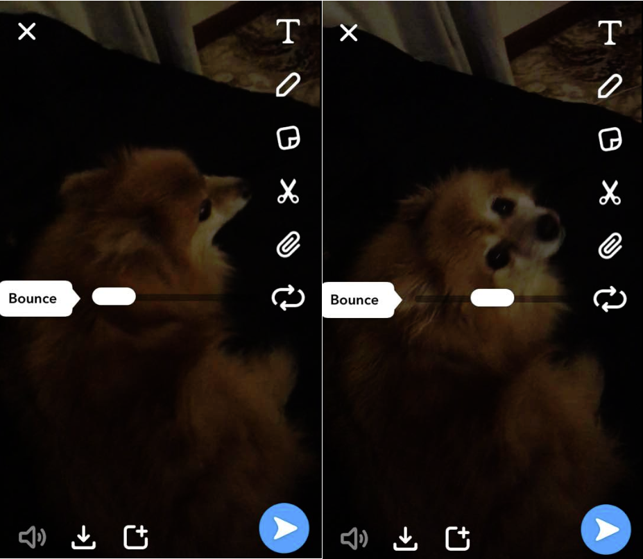 Screenshots of Snapchat's 'Bounce' tool